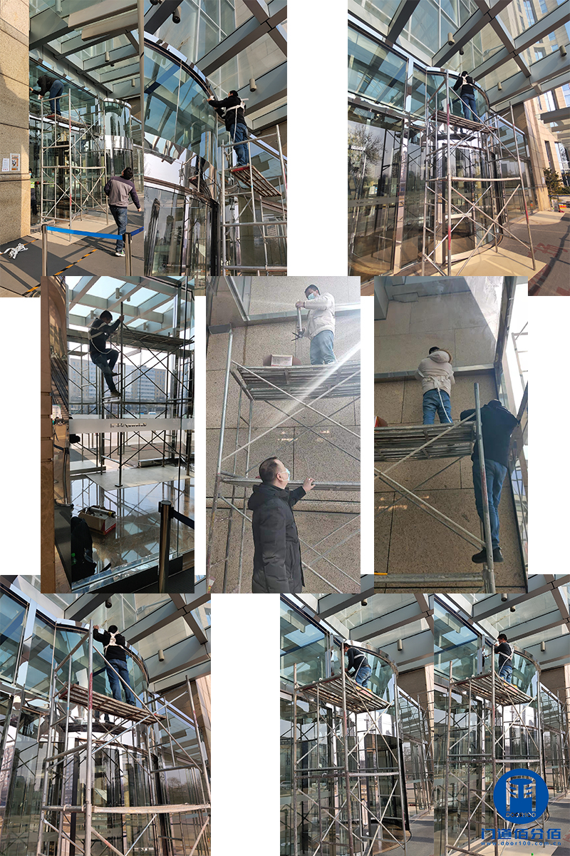 2寫字樓出入口門區(qū)幕墻打膠與轉(zhuǎn)門頂部加裝防雨罩服務(wù)